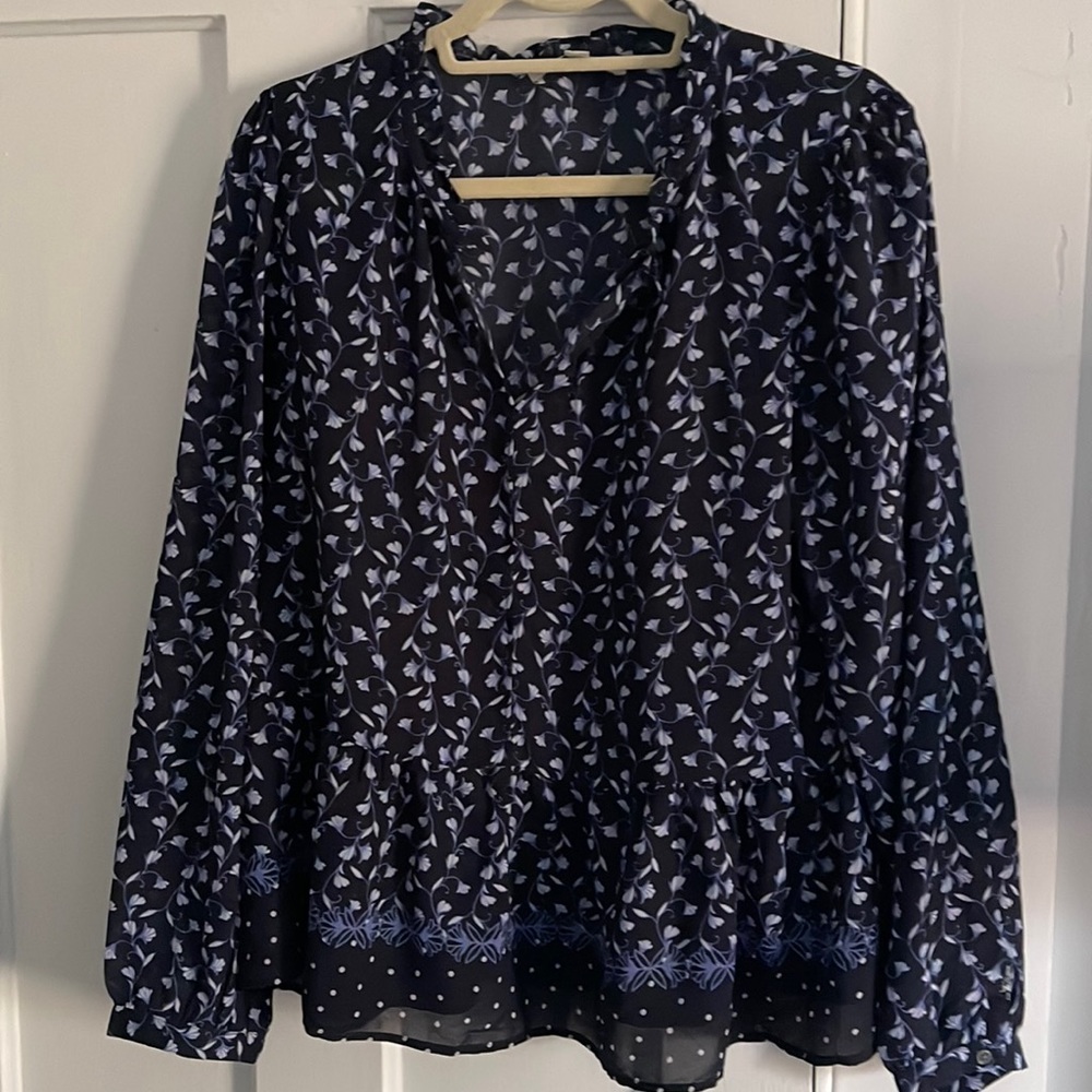 Navy Peplum floral top LOFT